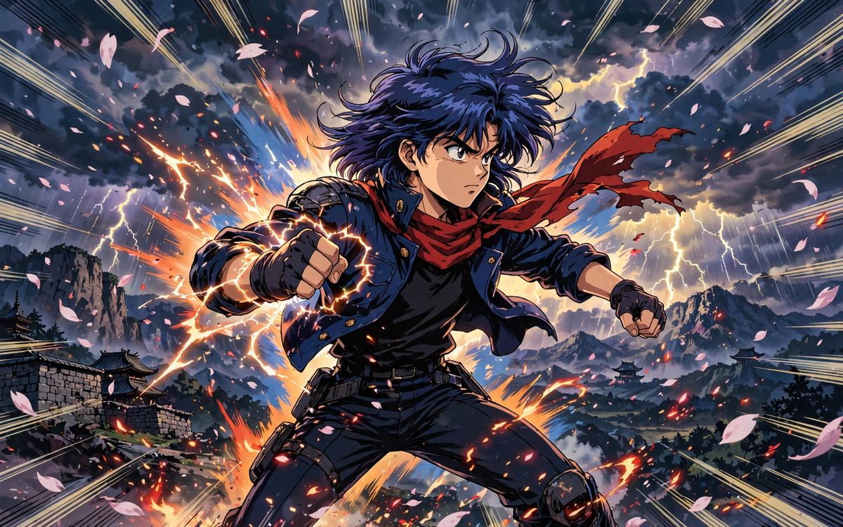 AI-generated example still frame for the 'Anime Opening Sequence' prompt