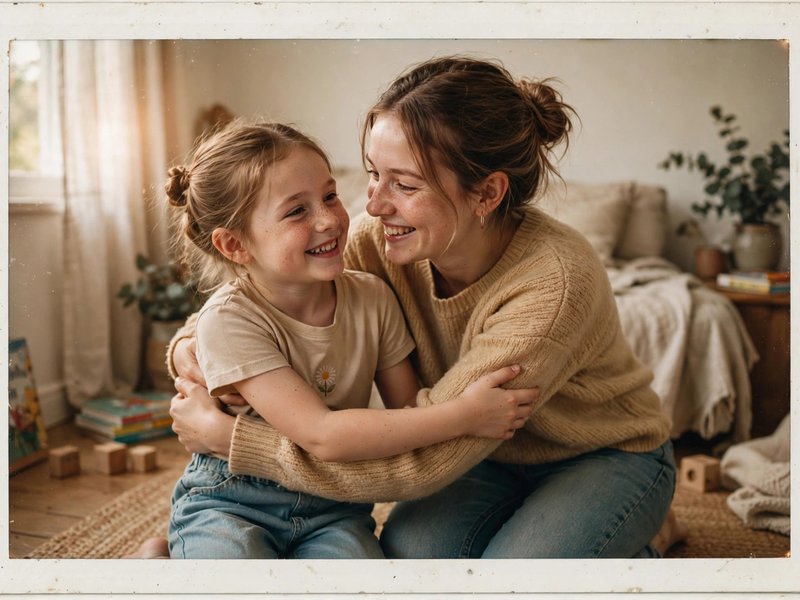 AI-generated example output for the 'Hug My Younger Self AI Photo Prompt (Gemini Polaroid)' prompt