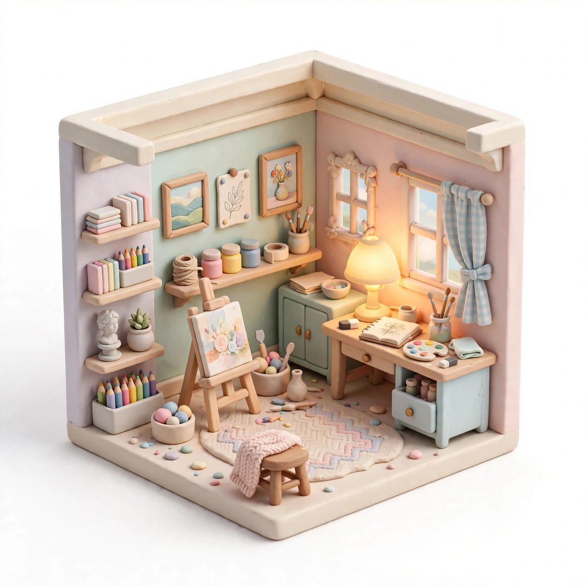 AI-generated example output for the 'Isometric 3D Room Diorama' prompt