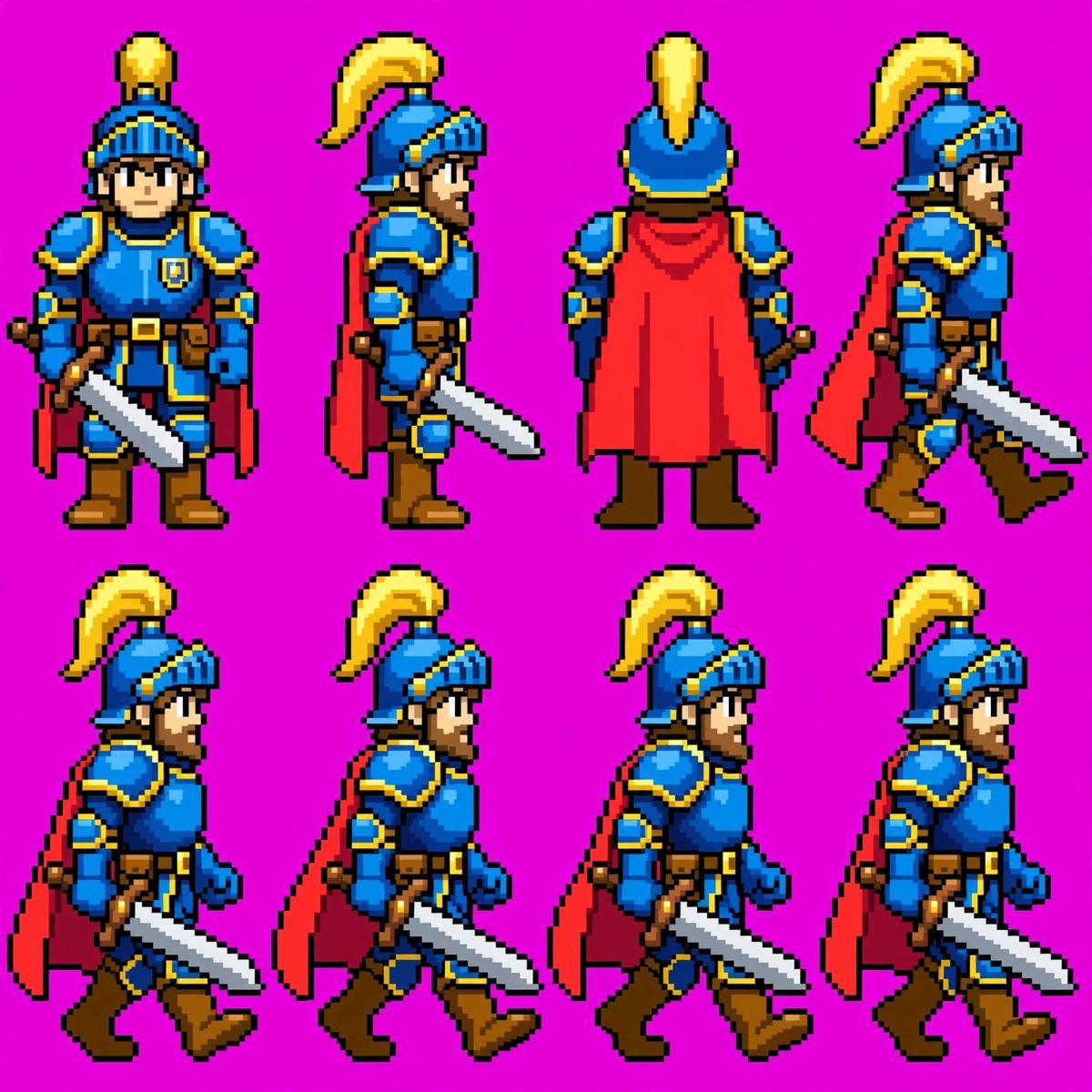 AI-generated example output for the 'Retro Pixel-Art Game Sprite Sheet' prompt