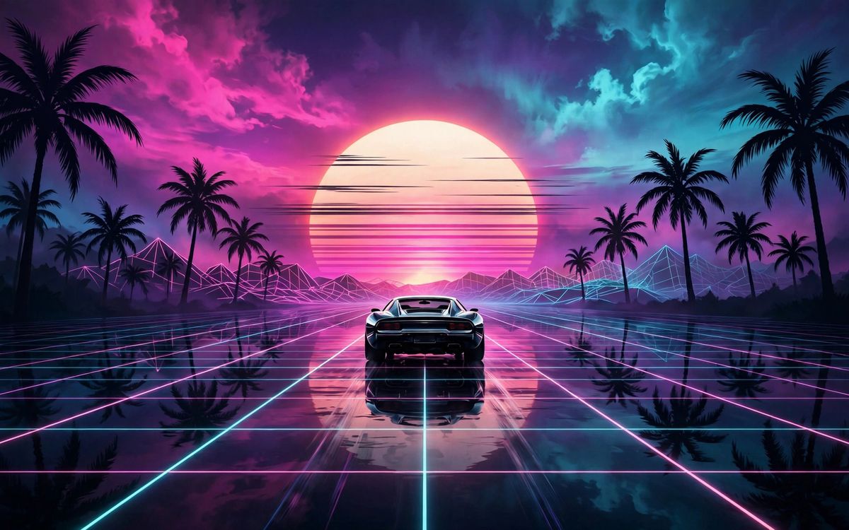 AI-generated example cover art for the '80s Synthwave Track Prompt (Suno)' prompt